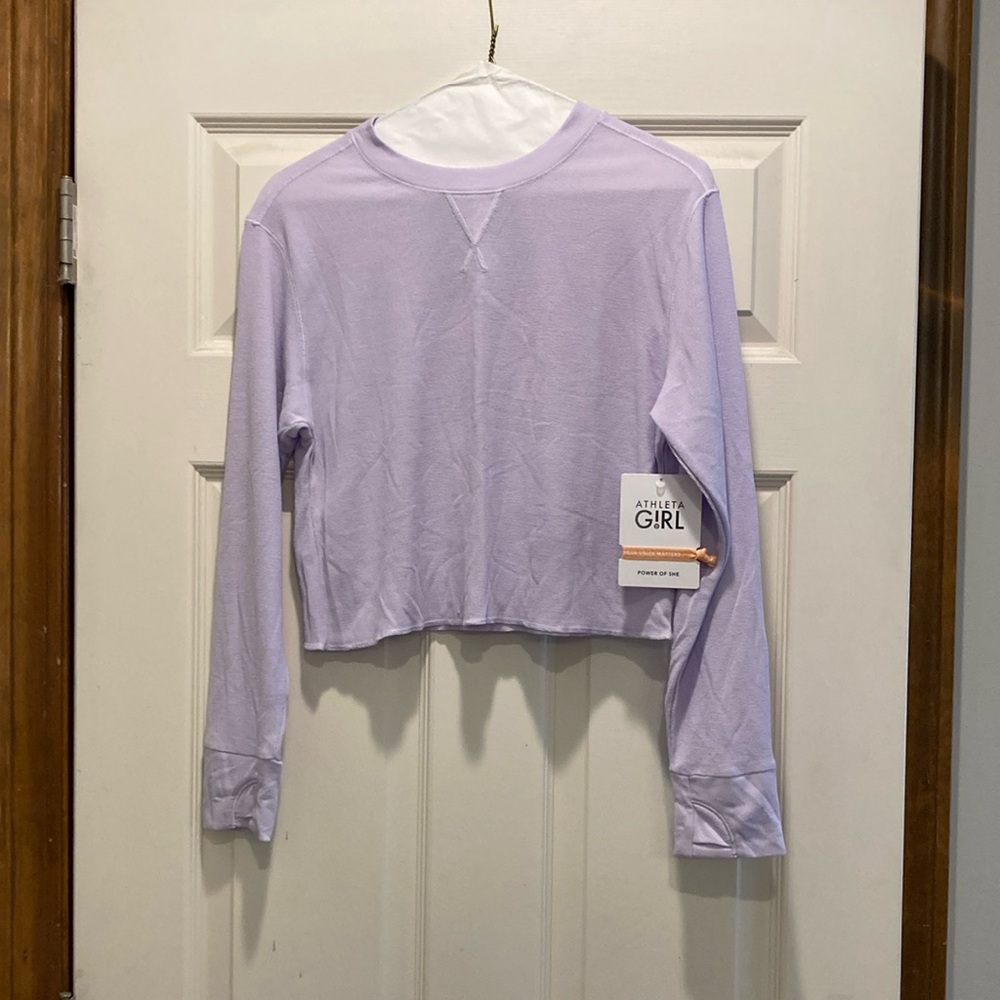 Athleta Purple Waffle Long Sleeve Cropped T-Shirt - Picture 2 of 3